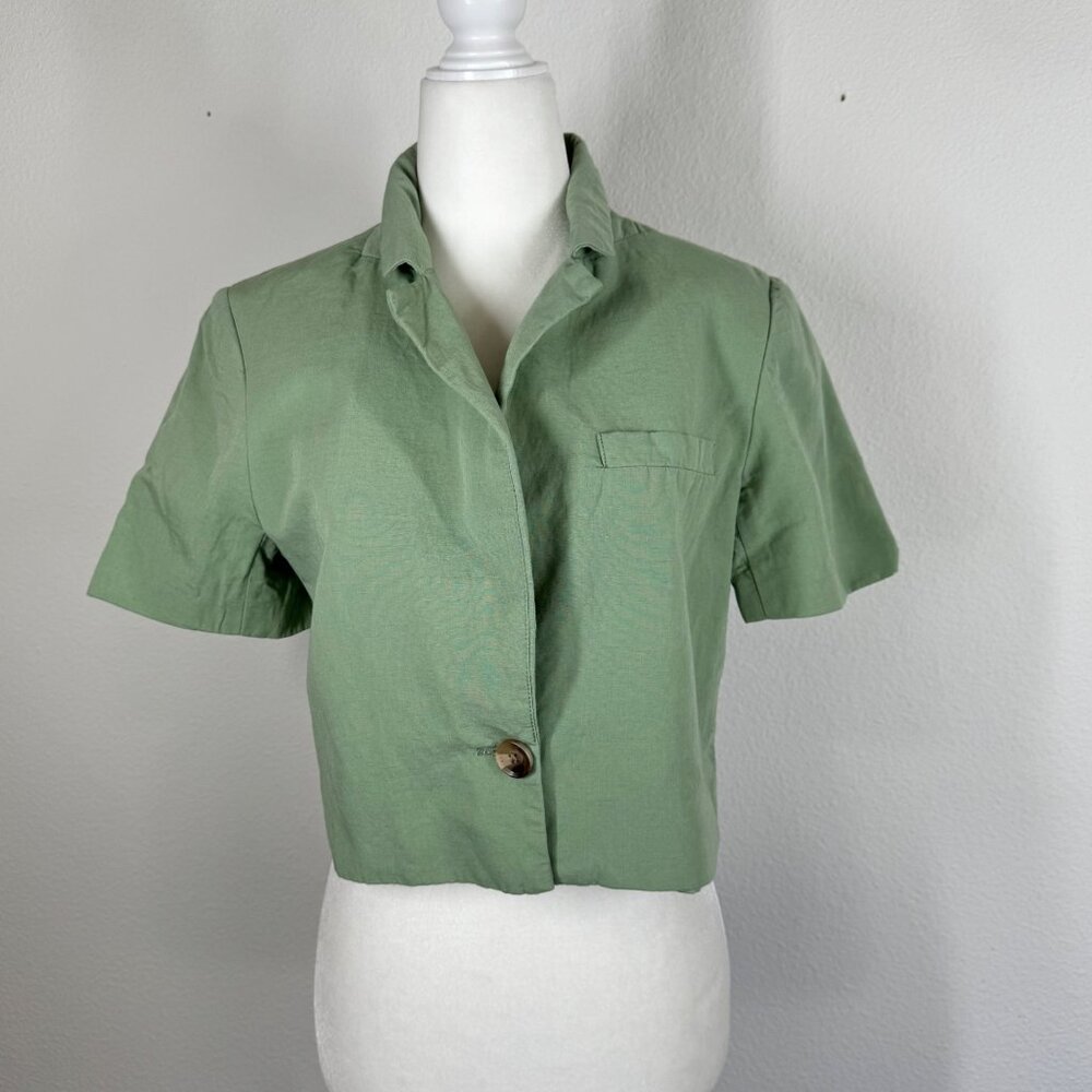 Maison d' Amelie Short Sleeve Cropped Blazer Top Green Size Small